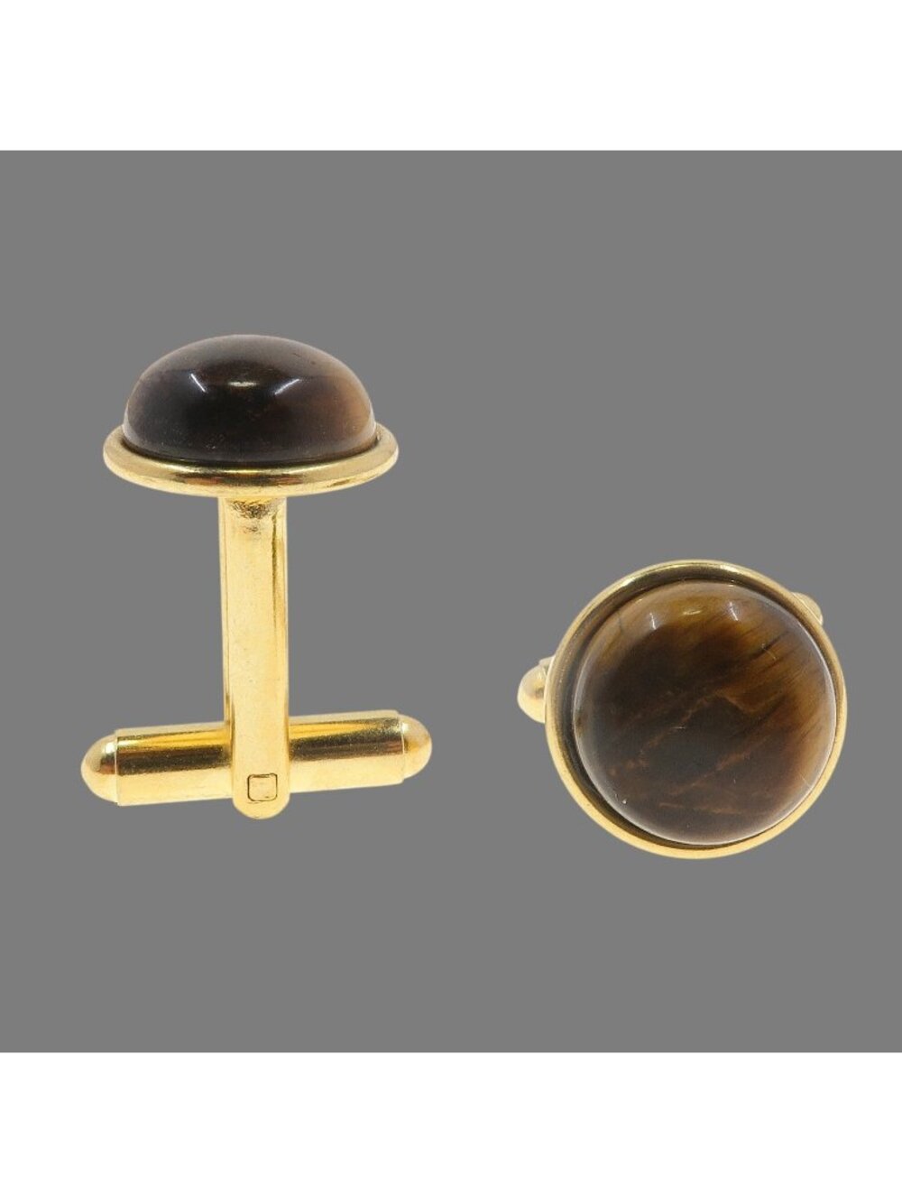 Tigers Eye Cufflinks Brown Shiny Stones Gold